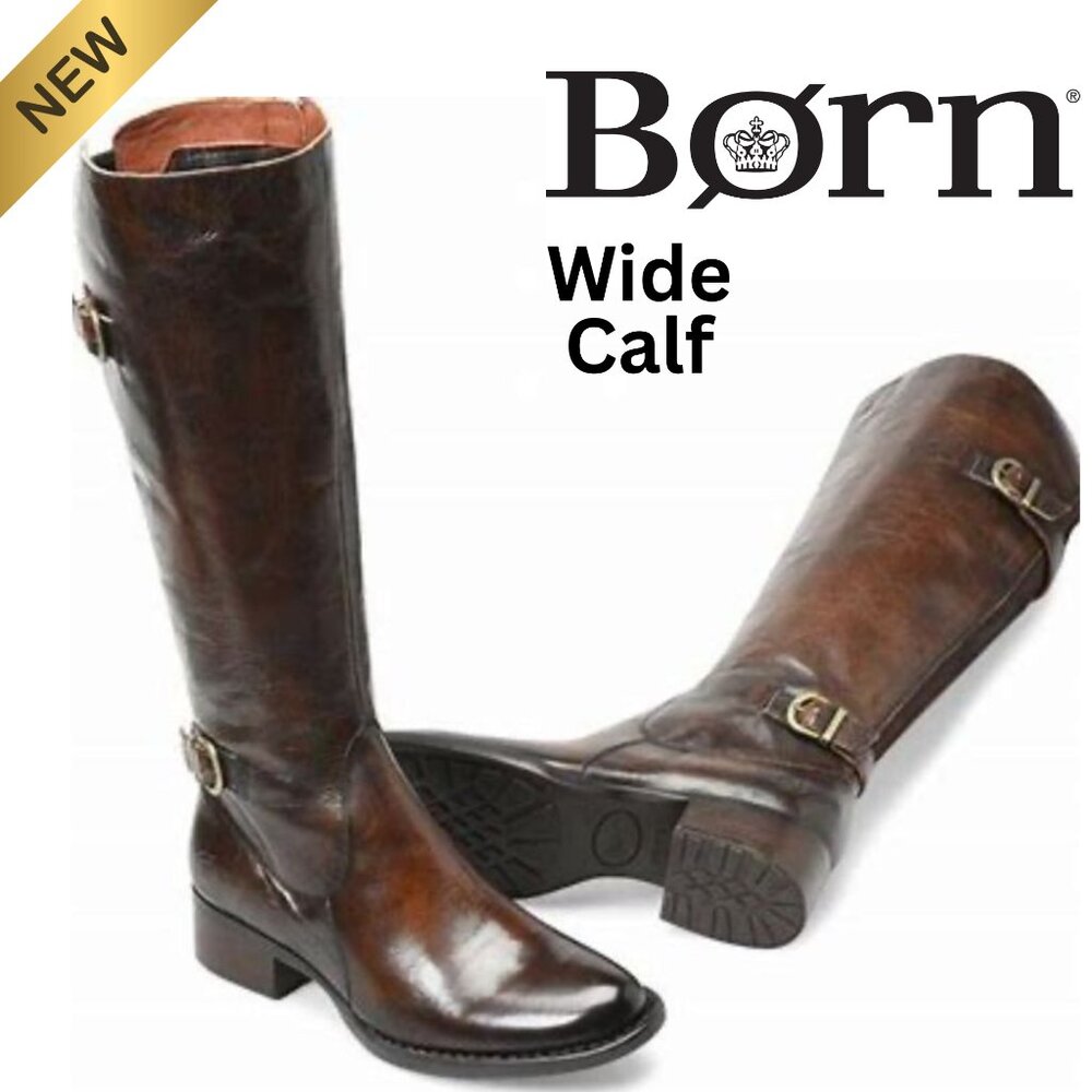 BORN Brand Leather Tall Shaft WIDE CALF NEW NIB Western Brown Black Riding Boots